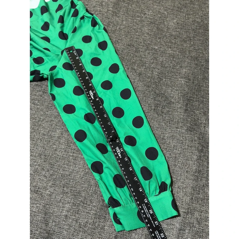 ChicMe Women's 2XL Blouse‎ Green Black Polka Dot Striped Long Sleeve V-Neck
